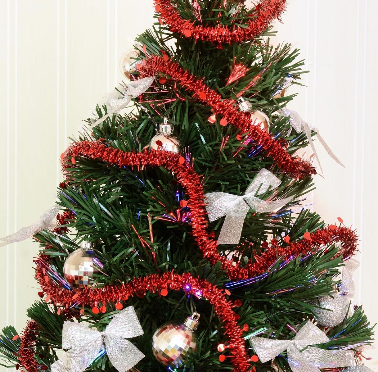 Mandala Crafts Green Tinsel Garland - Thin Metallic Foil Glitter Mini Garland for Christmas Tree, Party, Wedding Decor, and Holiday Decorations