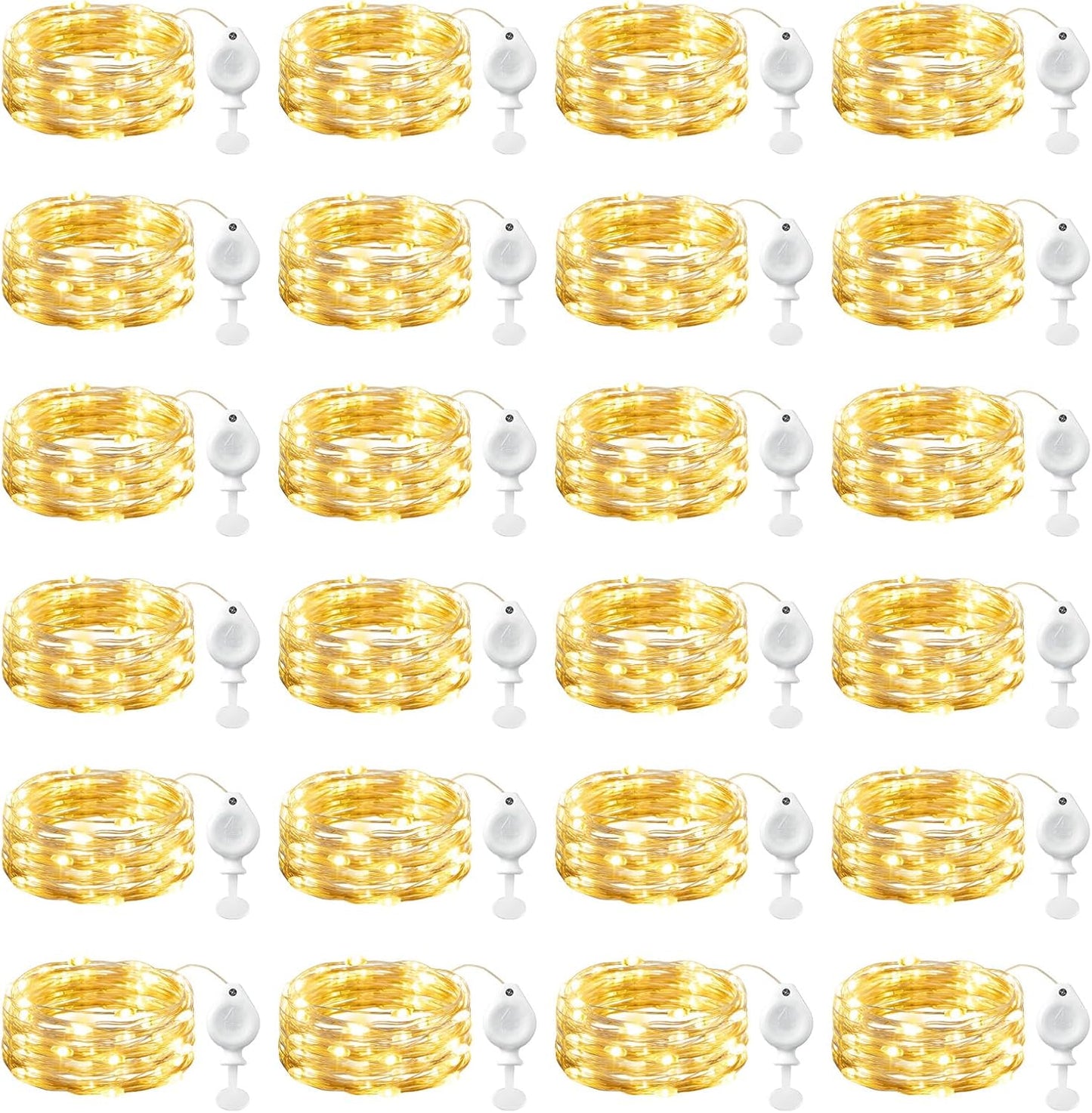 Brightown 24 Pack LED Fairy Lights Battery Operated String Lights, 7ft 20LED Waterproof Silver Wire String Lights, Firefly Starry Moon Lights for Mason Jars DIY Christmas Wedding Party Bedroom