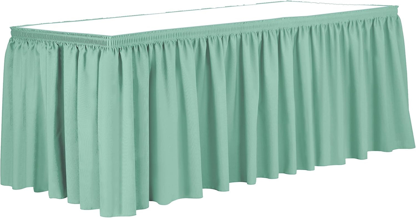 Ultimate Textile Pleat Polyester Fabric Table Skirt - Machine Washable Flame Resistant with Clips for Events, Weddings & Trade Shows, Cut & Sewn in Paterson, NJ - Mint, 17' Shirred Pleat