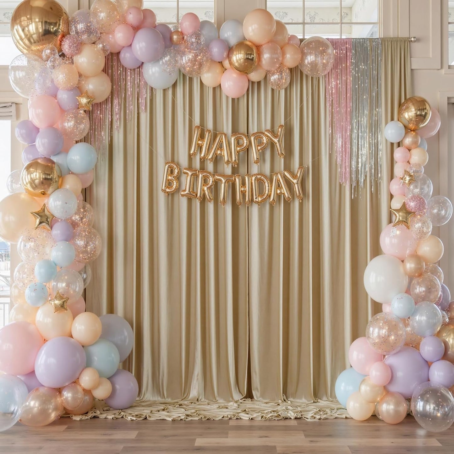 40×12 ft Wrinkle Free Beige Backdrop Curtain for Weddings Parties, 8 Panels 12ft Silky Polyester Wedding Drapes Backdrop Photo Back Drop Cloth for Birthday Baby Shower Photography Backgrounds