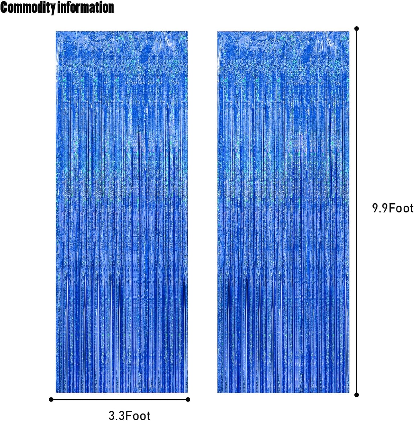 CANREVEL 2 Pack 3.3x8.2 Feet Blue Foil Fringe Backdrop Curtains, Glitter Tinsel Streamers Birthday Party Decorations, Fringe Backdrop for Birthday Baby Shower Mermaid Under The Sea Ocean Frozen Party