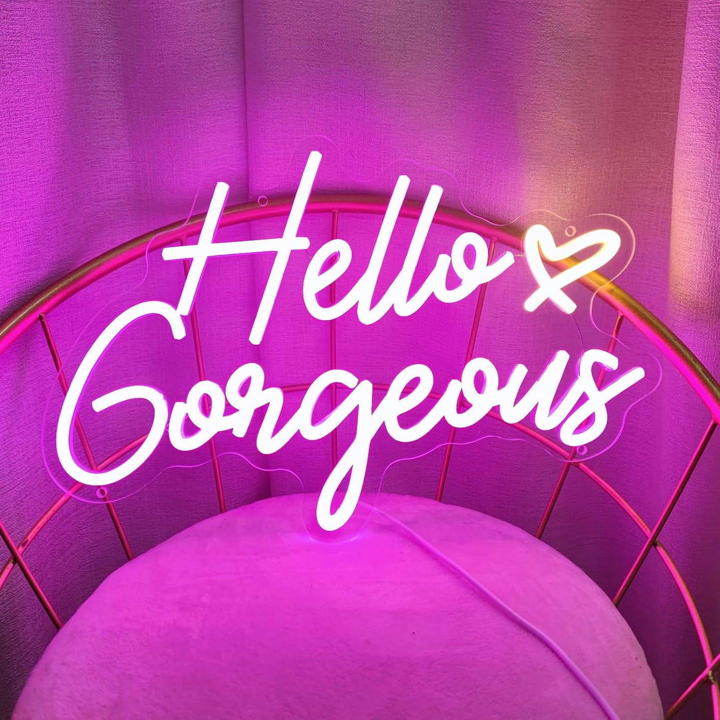 Hello Gorgeous Neon Signs Hello Gorgeous Wall Decor, Hello Gorgeous Bathroom LED Sign for Home Bar Wedding Birthday Backdrop Bacelorette Party, 15.7" x 10.3"