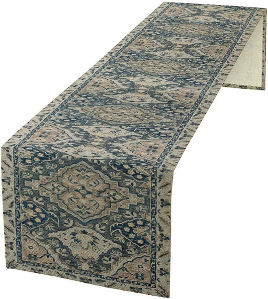 Vintage Boho Floral Table Runner, Rustic Country Farmhouse Blue Grey Retro Flower Pattern for Home Kitchen Table Decor Dining Coffee Room Party Decor 13x60in