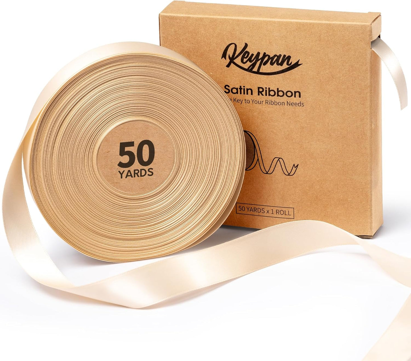 Light Champagne Satin Ribbon 7/8 Inch x 50 Yards Double-Faced Polyester Ribbons for Flower Bouquet Gift Wrapping Party Decor Wedding Invitation DIY Craft