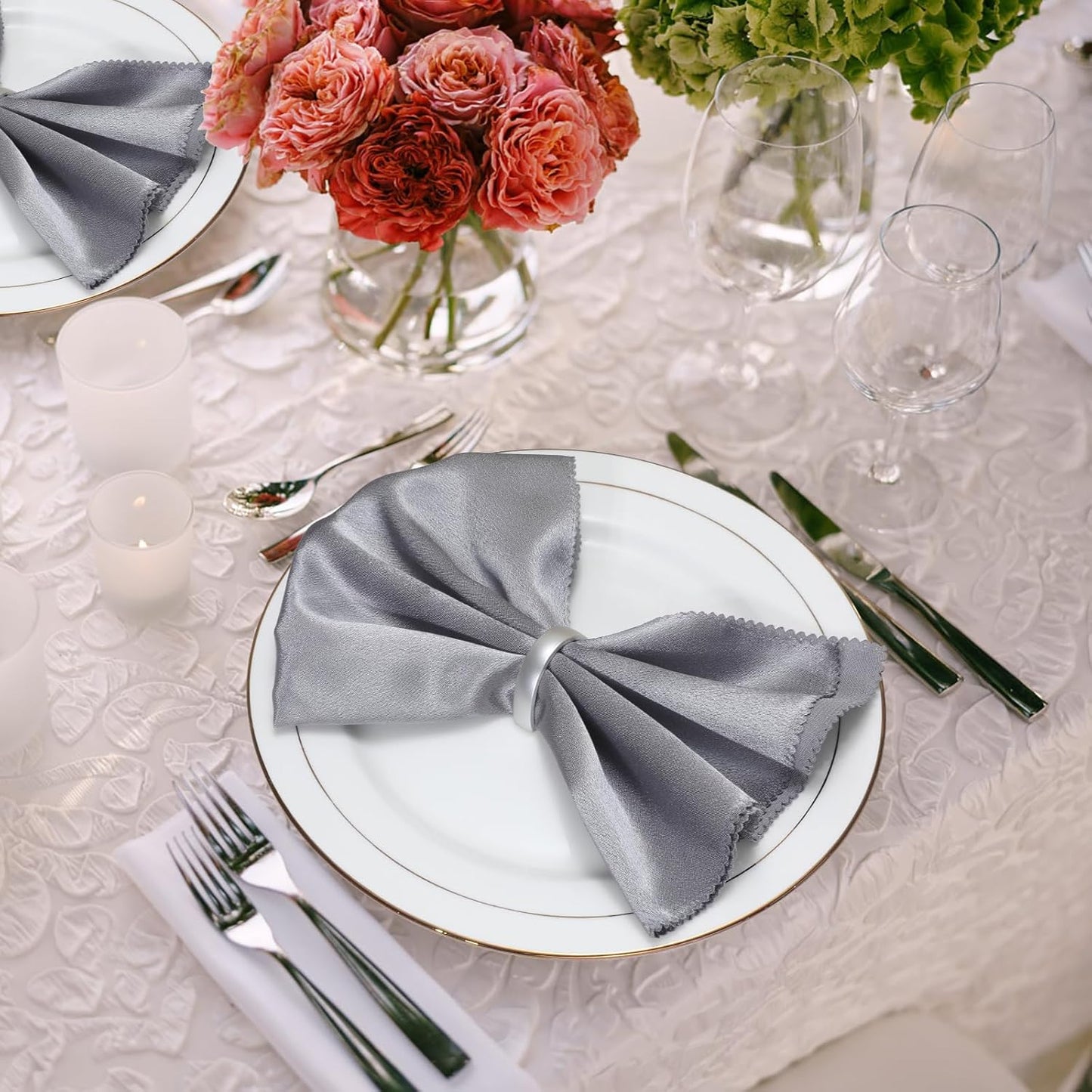 KPOSIYA Napkin Rings Set of 8, Metal Silver Napkin Rings Bulk for Table Settings, D-Shape Napkin Holders Rings for Dinner Table Decor, Easter, Fall,Thanksgiving, Christmas, Party,（Silver 8 pcs）