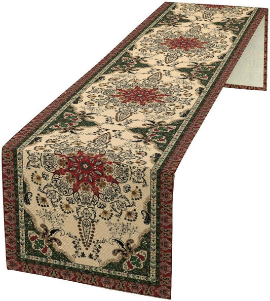 Vintage Paisley Bohemian Table Runner Beige Red Rustic Farmhouse Home Kitchen Table Dining Coffee Room Garden Party Wedding Decor 13x90in