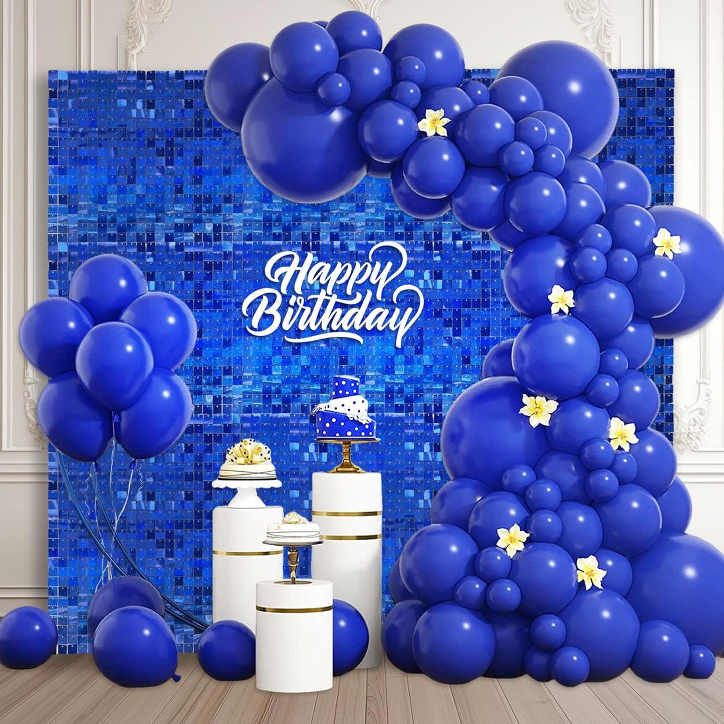 12PCS Royal blue Shimmer Wall Backdrop, Laser Square Sequin Photo Backdrops Panel, Glitter Wall Background for Birthdays, Weddings, Christmas, Engagements, Disco Bachelorette Party Decor (3FTx4FT)