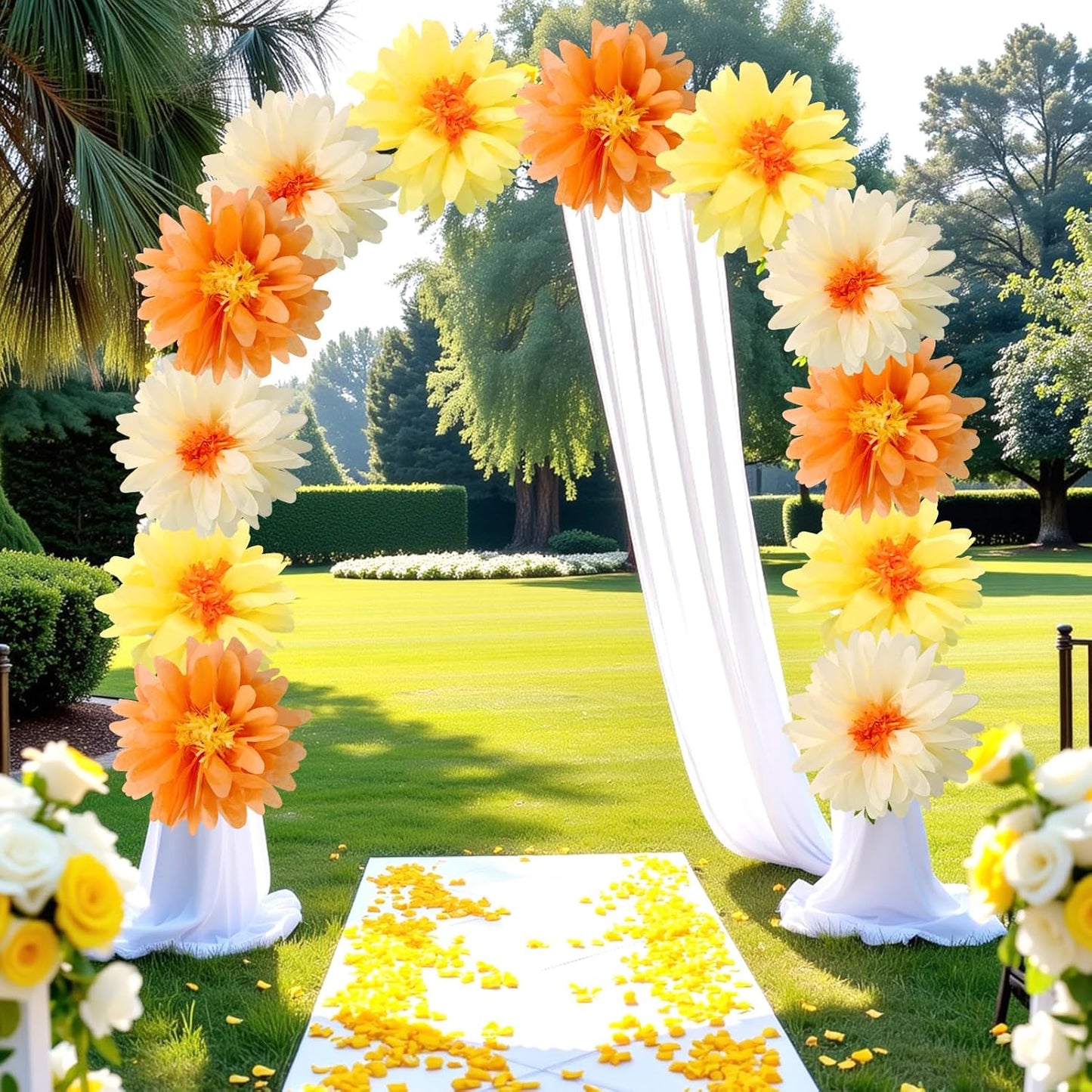 12 Pcs Daisy Tissue Paper Pom Poms Fall Party Decorations Orange Yellow Tissue Flowers Paper Flowers Decorations for Wall Groovy Backdrop Garden Hippie Wedding Thanksgiving Autumn Decor