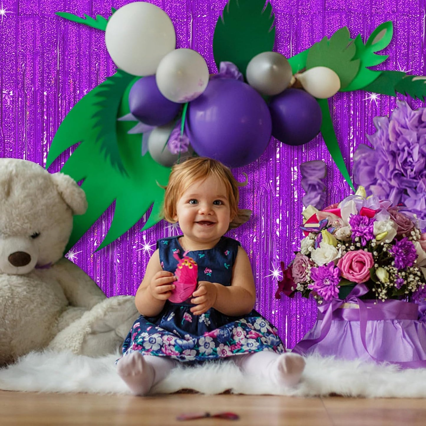 Tinsel Curtain Party Backdrop Purple Birthday Decorations 2 Packs Glitter Foil Fringe Curtain Party Decor Streamers Photo Booth for Birthday Christmas Wedding Halloween Graduation Decorations