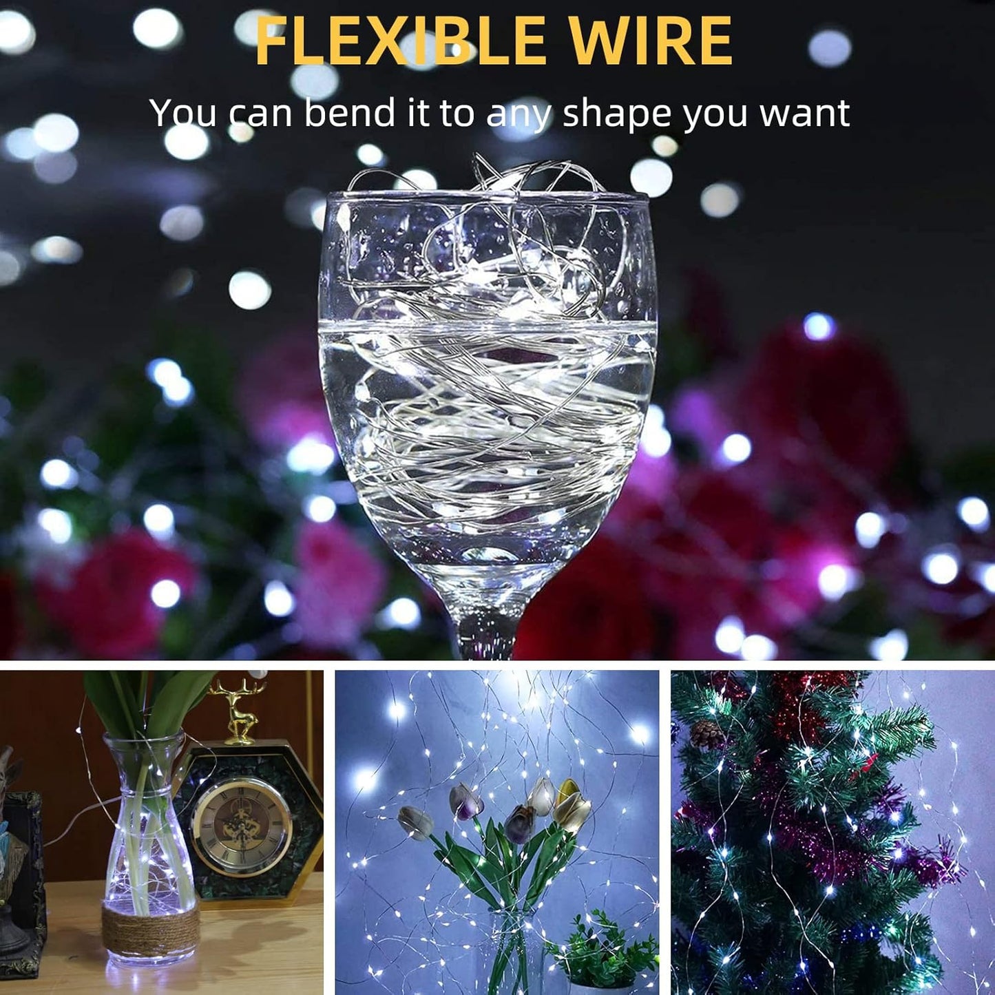 LAMPHOME 20 Pack Fairy Lights Battery Operated String Lights, 20 LED on 6.6FT Silvery Copper Wire, Firefly Fairy String Lights for Wedding Party Mason Jar Christmas Decorations Bedroom Decor(White)