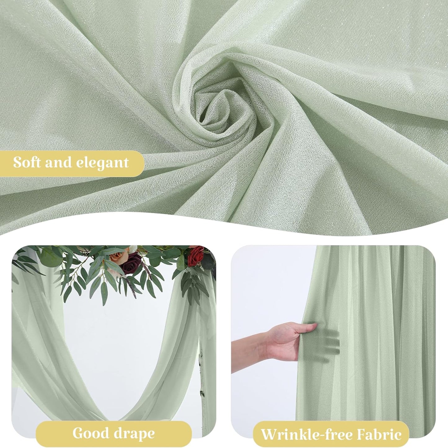 2 Panels Wedding Arch Draping Fabric Sage Green Sheer Backdrop Curtain Arch Drape for Wedding Ceremony Reception,Bridal Shower Party Decorations 28" X 19ft