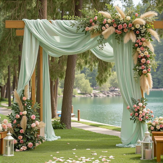 2 Panels Wedding Arch Draping Fabric Sage Green Sheer Backdrop Curtain Arch Drape for Wedding Ceremony Reception,Bridal Shower Party Decorations 28" X 19ft