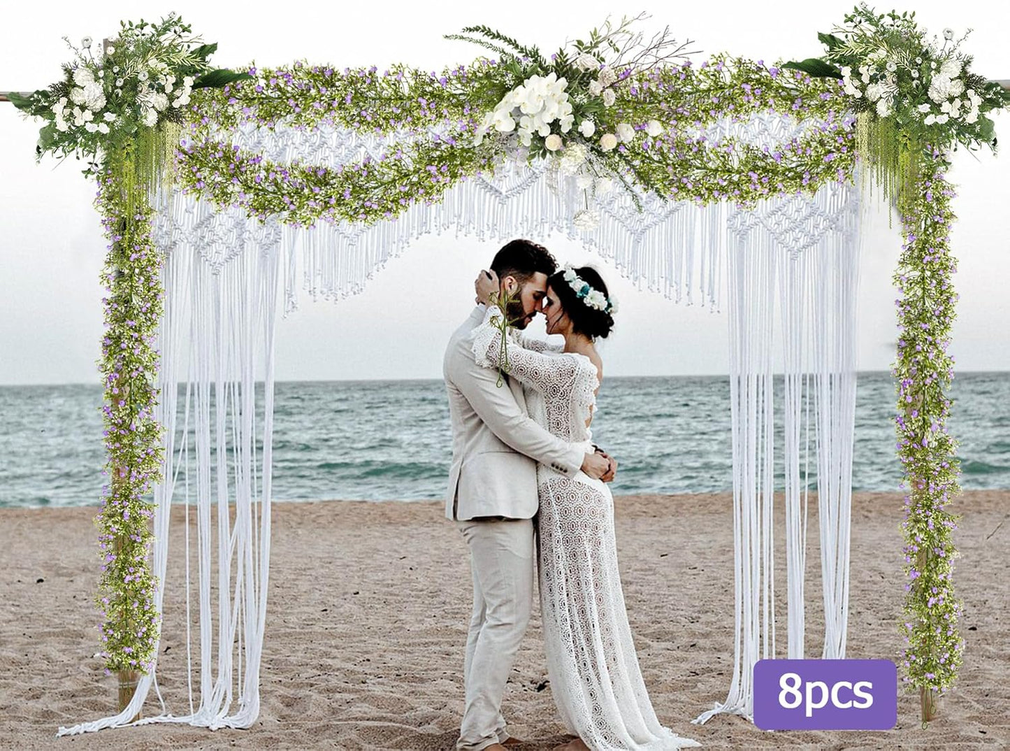 Artificial Baby Breath Flower Vines, Babys Breath Artificial Flowers Real Touch Faux Gypsophila Hanging Fake Baby's Breath Garlands for Wedding and Baby Shower Decor 2Pcs 5.8ft（Purple）