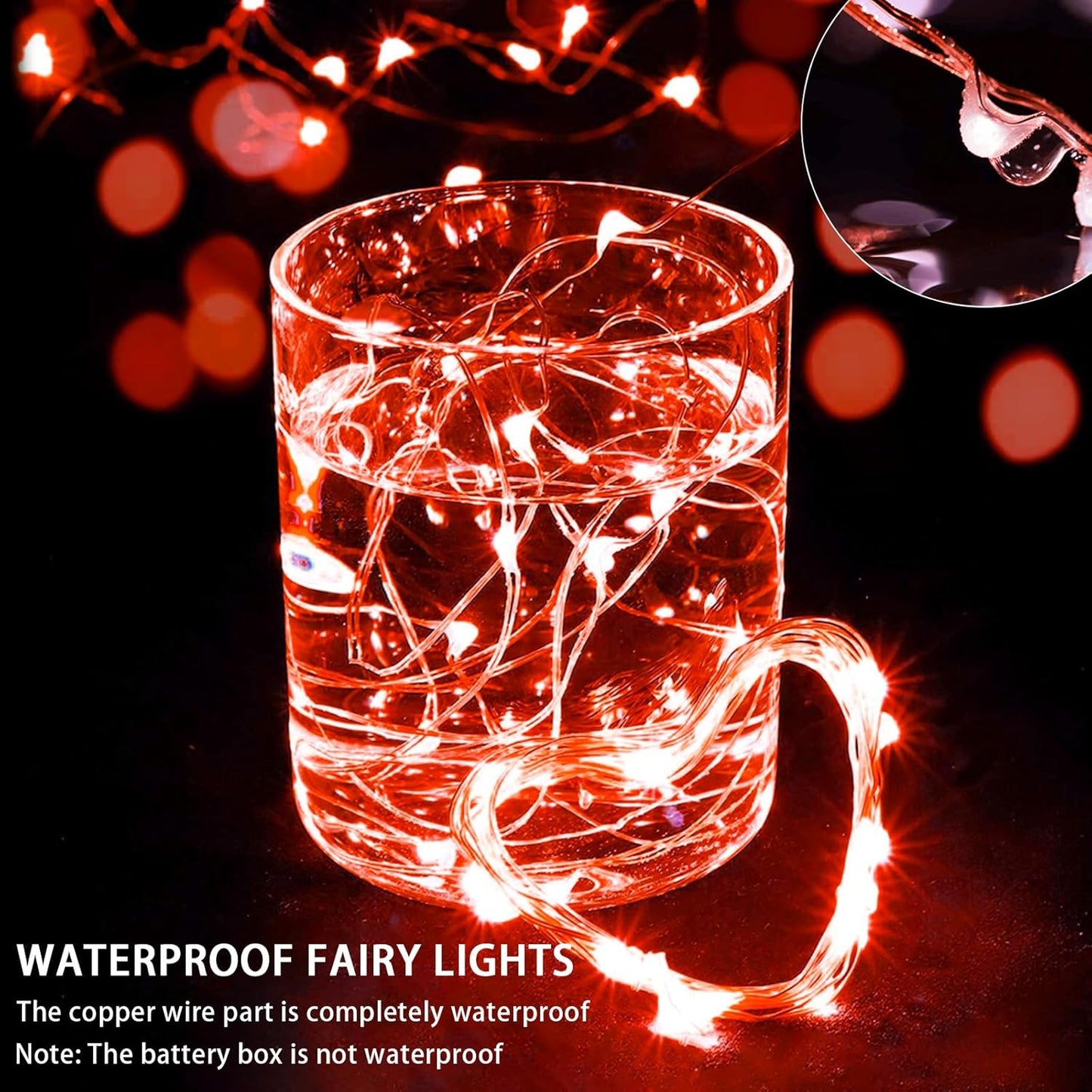 24 Pack Red Fairy Lights 7Ft 20 LED Twinkle String Lights 3 Modes Battery Operated Waterproof Firefly Starry for Mason Jar Party Wedding Christmas Valentines Day Table Centerpieces