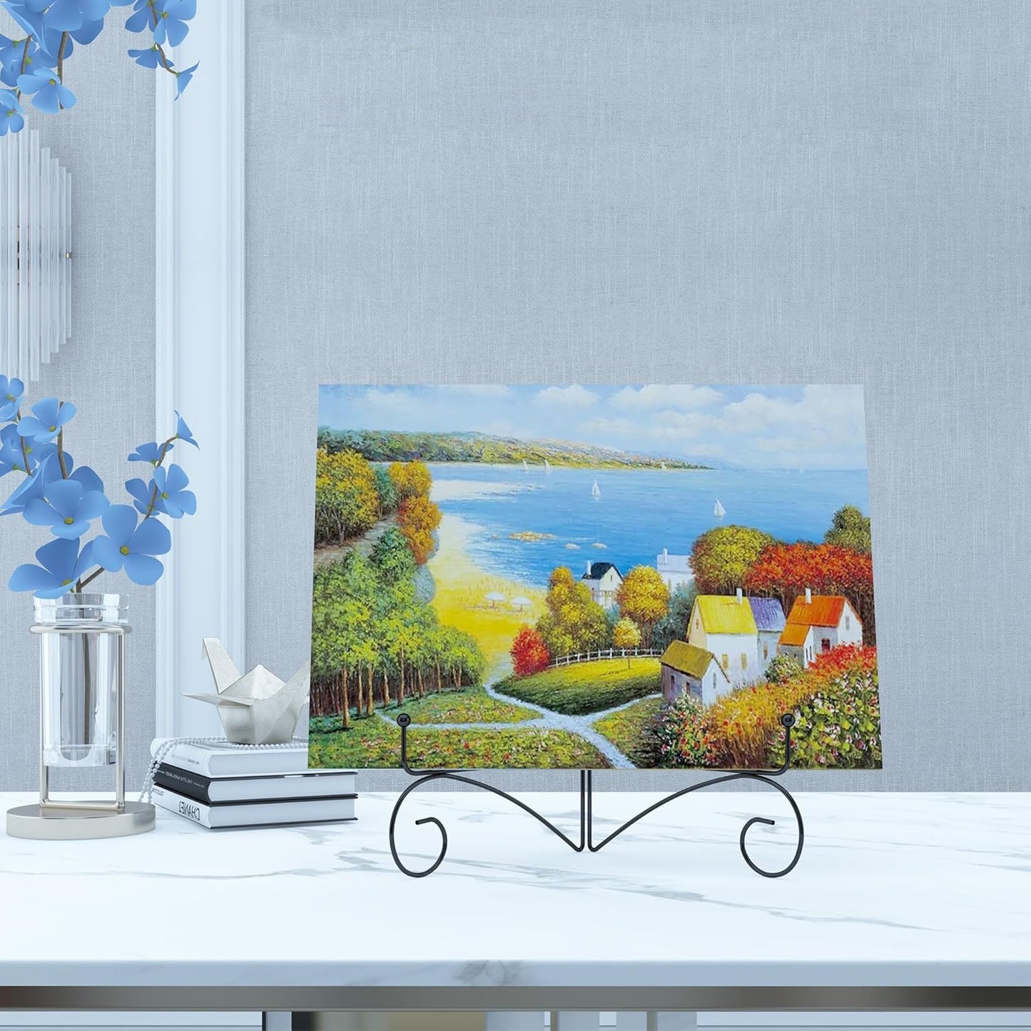 Plate Display Stands with Hinged Folding Design, 8 Inch Picture Frame Stand for Tables, Decorative Easels for Plates, Photos, Cards and Books, 8’’ Black