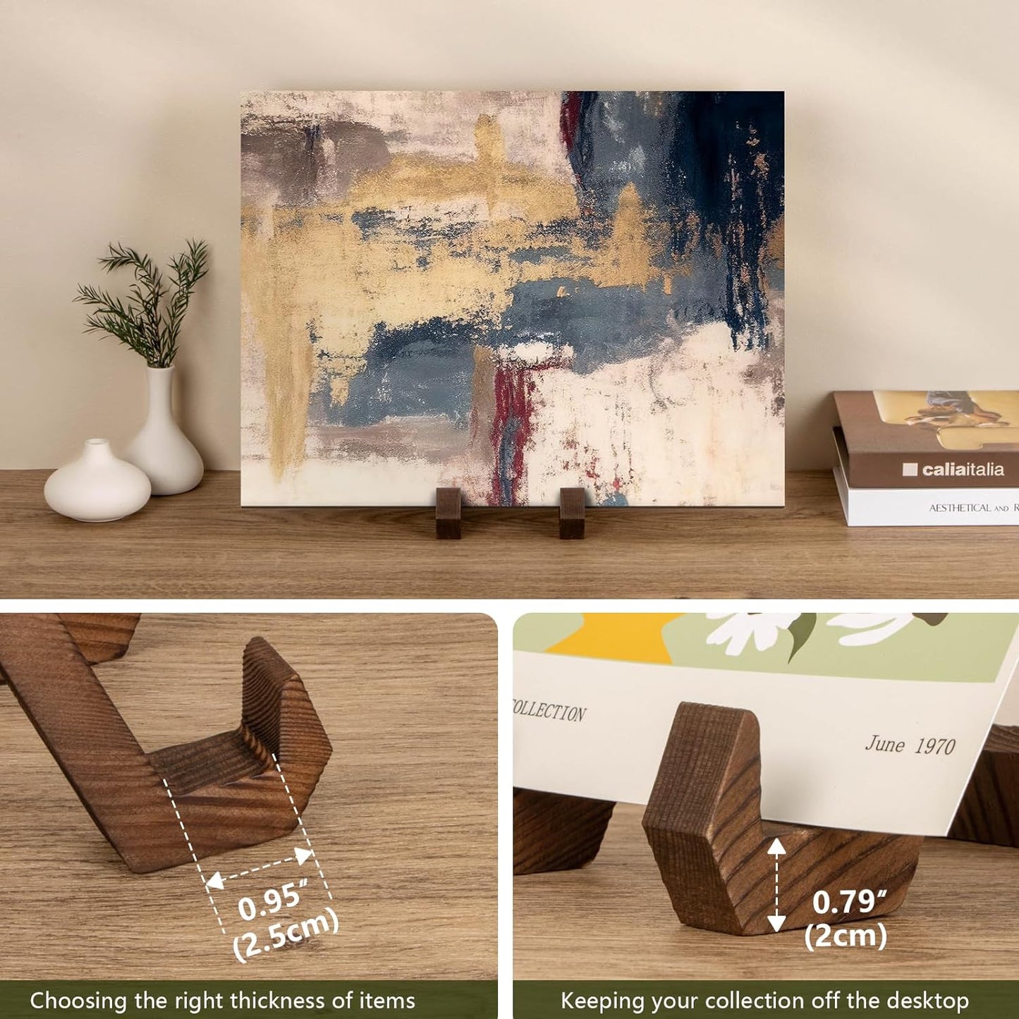 Plate Display Stand, 6 Inch Plate Holder for Displaying, Decorative Picture Frame Dish Photo Plaque Platter Wood Stand