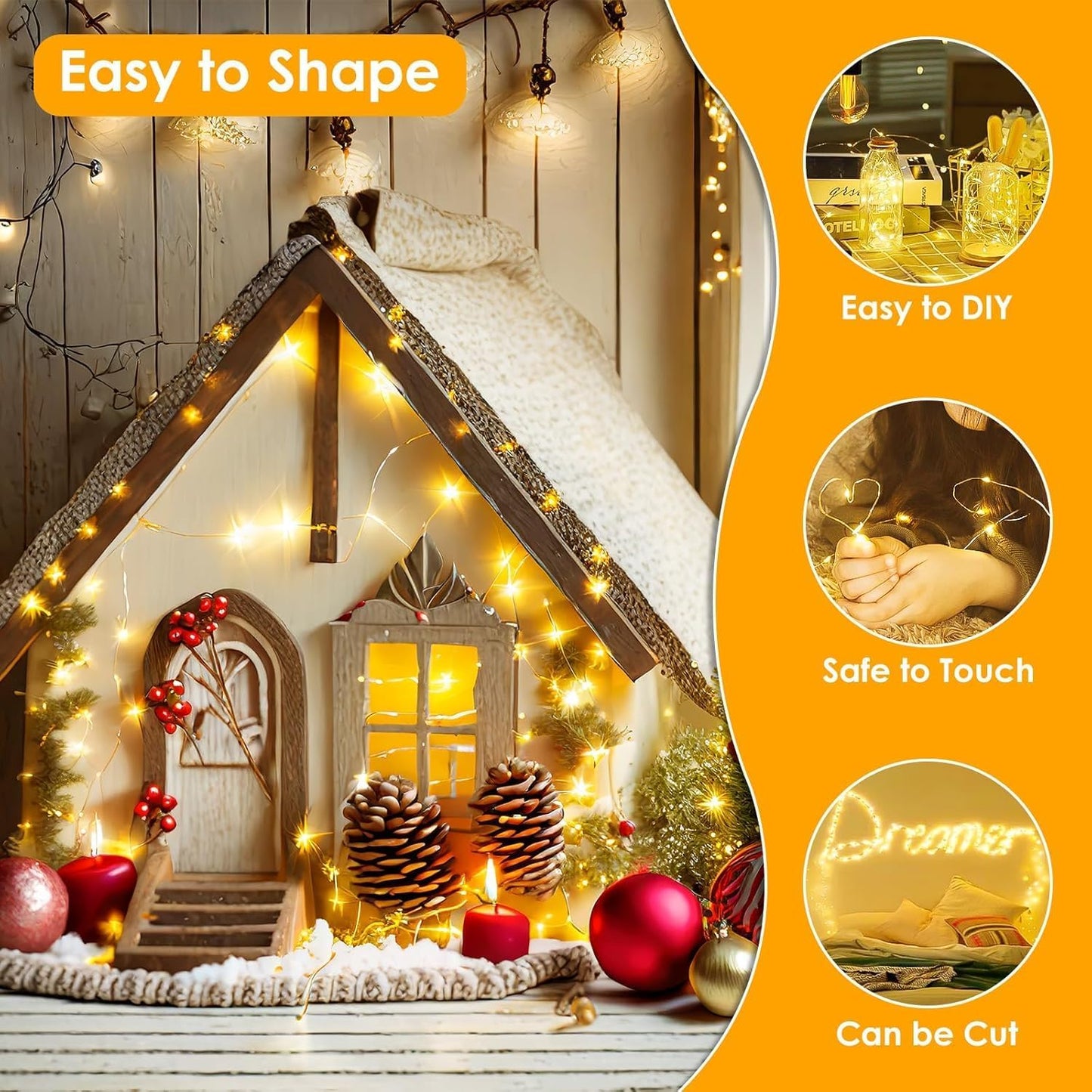 2Pack Each 66Ft 200 LED Fairy Lights Plug in, Waterproof String Lights Outdoor & Indoor, LED String Lights 8 Modes with Timer, Twinkle Light for Girl's Room Garden Christmas Decorations (Warm White)