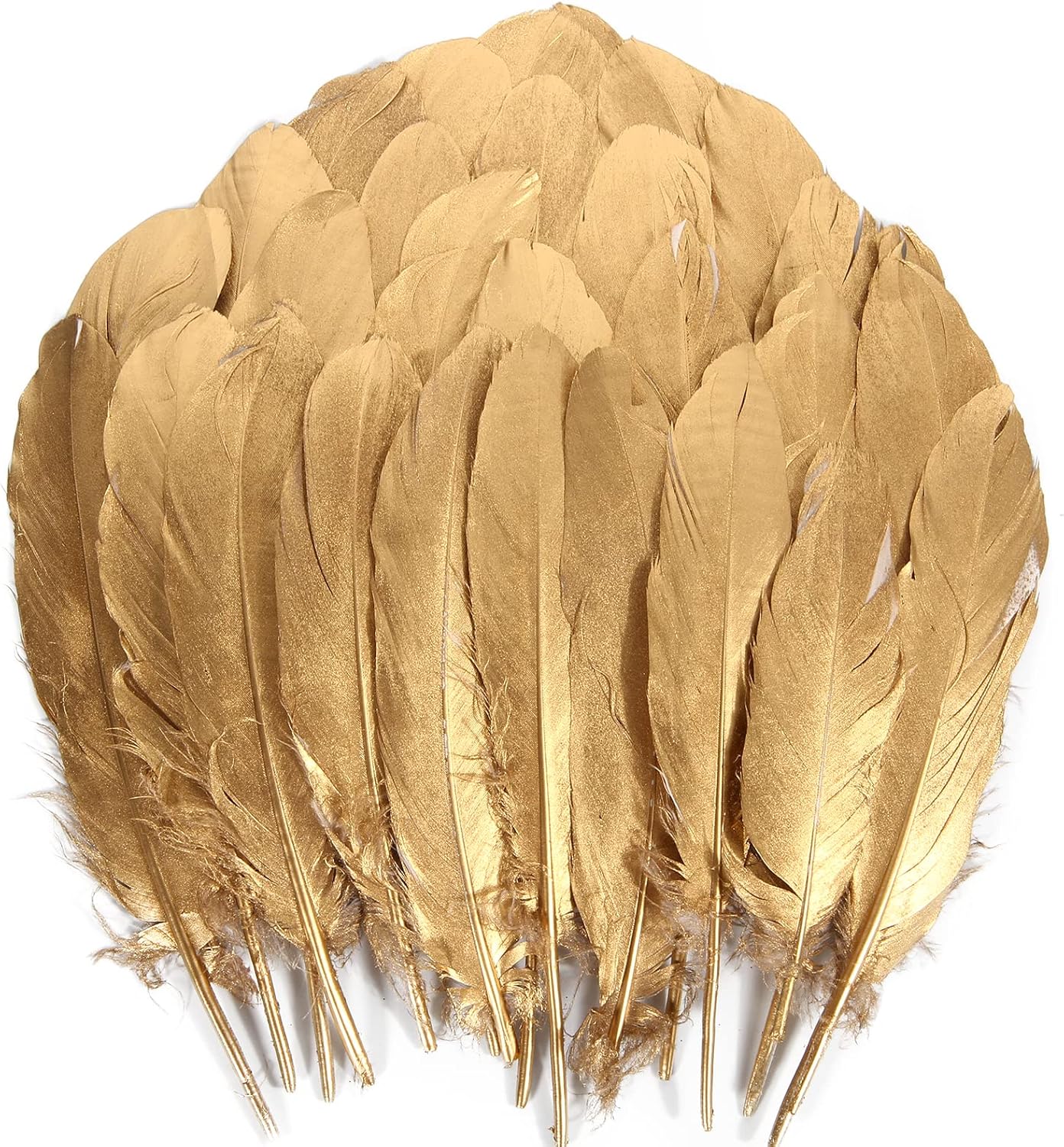 THARAHT 120pcs Gold Goose Feathers Natural Bulk 6-8 inch 15-20cm for Crafts DIY Cosplay Wedding Party Halloween Decoration Goose Nagoire Feathers