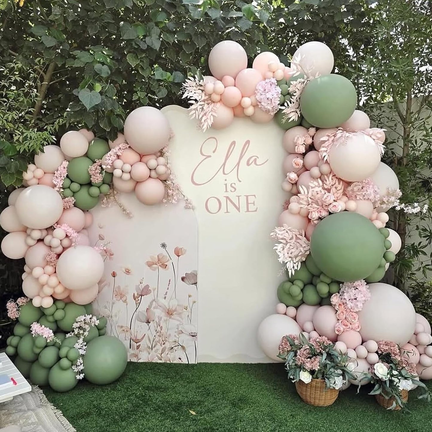 Sage Green Pink Balloons, 60 Pcs 12 Inch Retro Dusty Pink Olive Green Balloons, Blush Sand White Balloon for Girl Baby Shower Boho Wedding Bride Shower Birthday Baby in Bloom Party Decoration Supplies