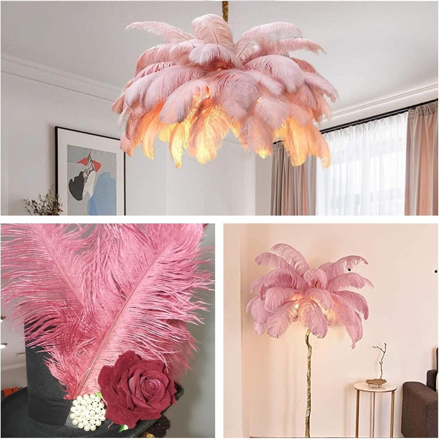 Larryhot Pink Ostrich Feathers Bulk- 16-18 inch 10pcs Feathers for Cfafts,Wedding Party Centerpieces, and Home Decorations (Lotus Pink)
