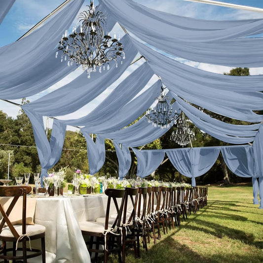 fani 6 Panels Dusty Blue Wedding Ceiling Drapes 5ftx30ft Ceiling Drapes Chiffon Fabric Arch Draping Sheer Curtains Soft Drapery Draping Wedding Ceiling Decorations for Party Ceremony Stage Swag