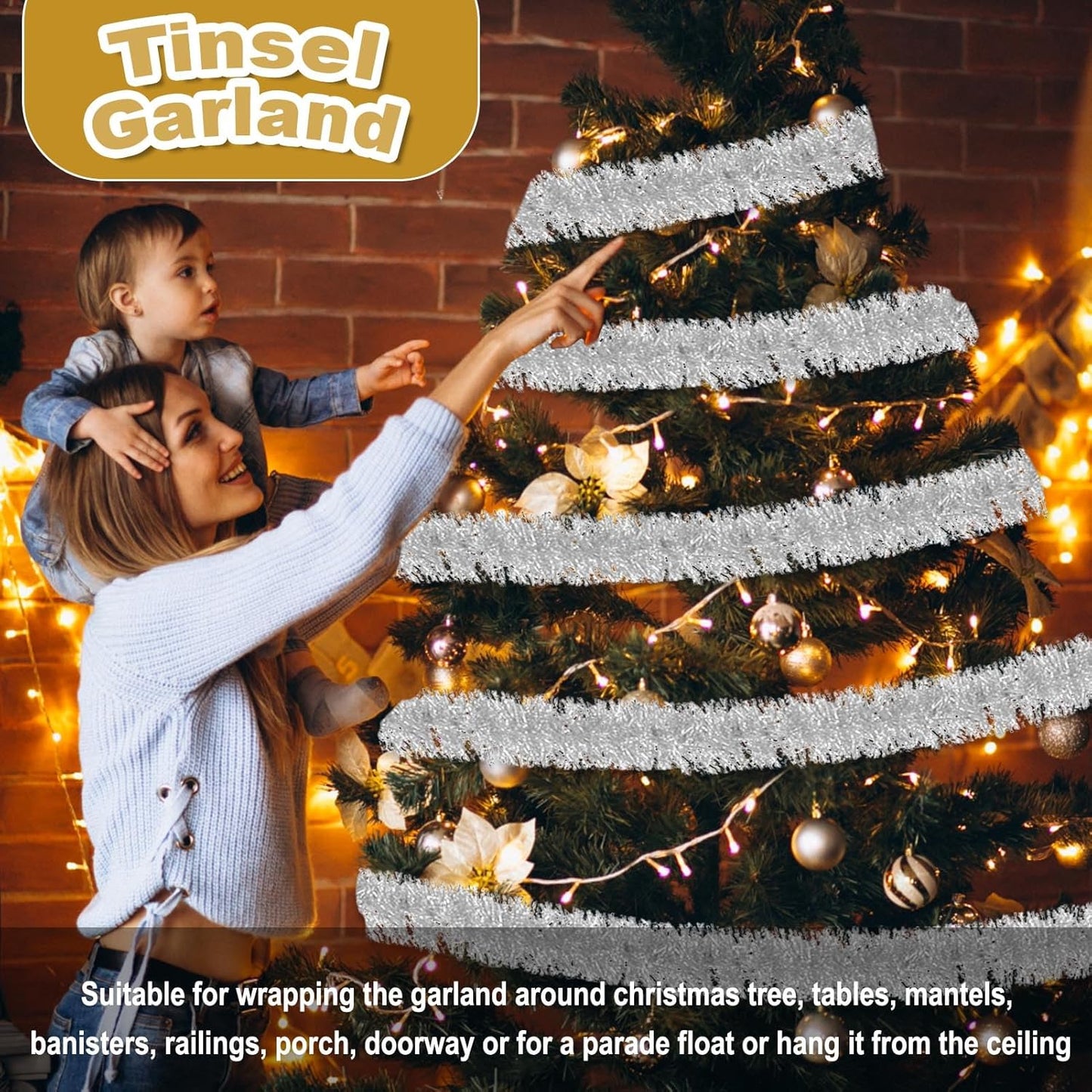 50 Feet Christmas Foil Fringe Banner Metallic Tassle Garland Metallic Backdrop Parade Floats Shiny Hanging Ceiling, Valentine's, Wedding, New Year Party Decorations(2" x 50', Silver)