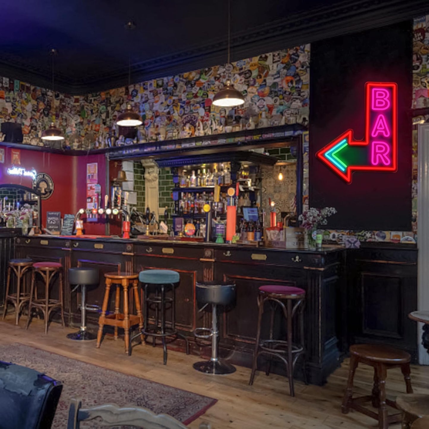 Bar Neon Sign with Dimmer switch, Colorful Bar Led Neon Light Pink Letter Light up Sign for Beer Pub Club Party Wall Decor(16.54 * 12.6In)