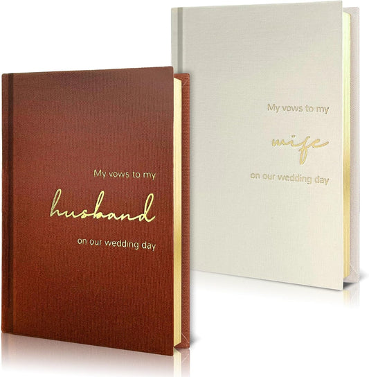 Vow Books His and Hers Set of 2 Canvas Linen Wedding Vow Books Husband and Wife Hard Cover Vow Books for Engagement Gifts(XZ-HW-Terracotta)