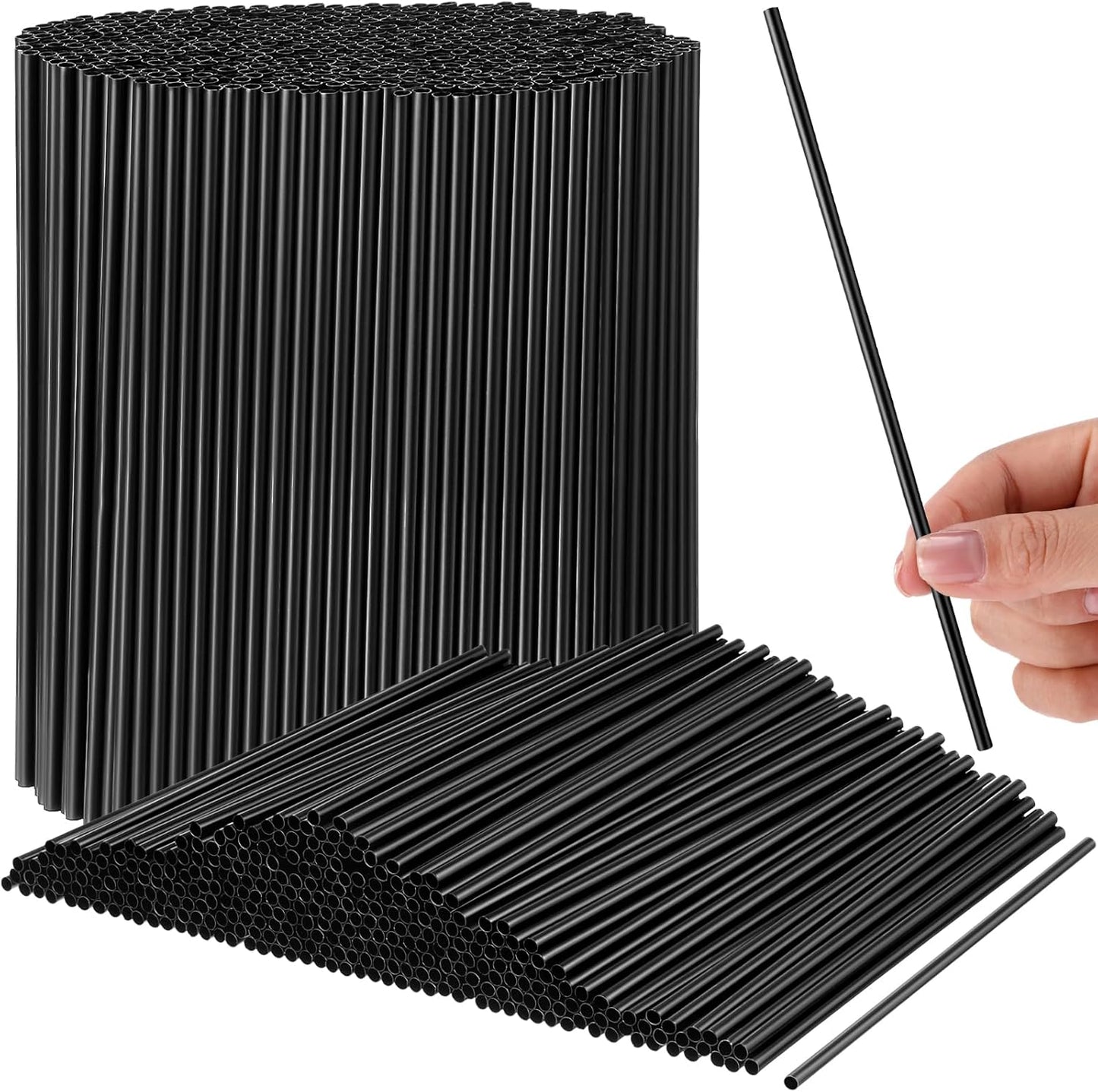 6000 Count Coffee Cocktail Stirrers Straws Disposable Plastic Sip Stir Sticks Cocktail Drink Stirrers Sticks Cups Straws for Bars Juice Drinking (Black,7 Inch)