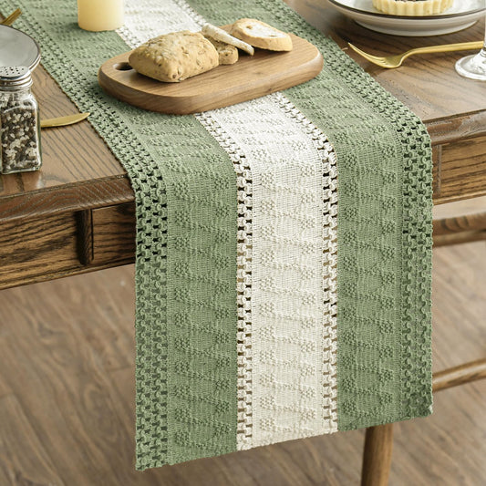 Artoid Mode Light Green Farmhouse Rustic Table Runner, Seasonal Hollow Kitchen Dining Table Decoration for Home Party Decor 12x72 Inch