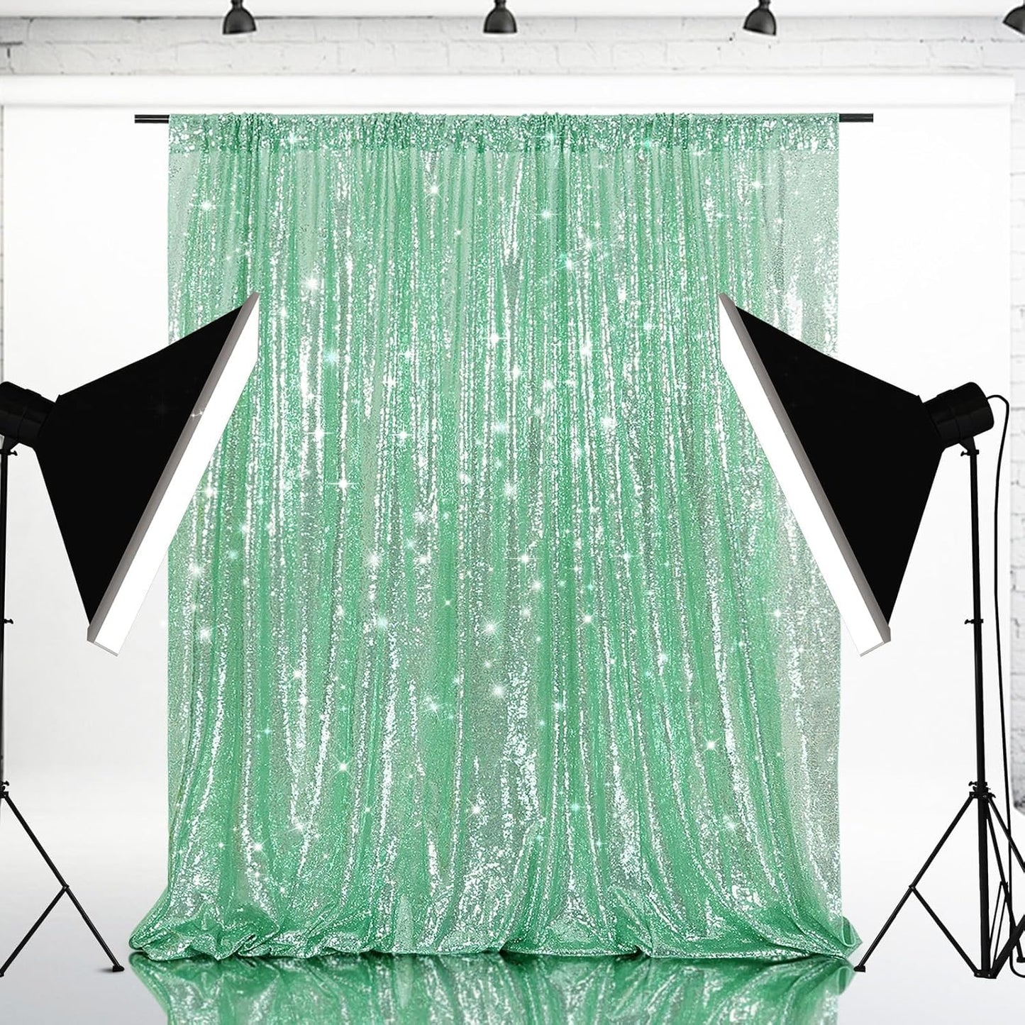 Eternal Beauty Mint Green Sequin Backdrop, 8x8 Ft Glitter Background Curtains for Shimmer Photography Party Wedding Birthday Back Drop Decor