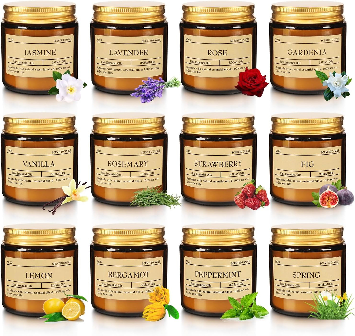 24-Pack Scented Candle Gift Box - 12 scents to Choose from (Rose/Lavender/Lemon/Vanilla), Natural Soy Wax - Birthday, Halloween and Christmas，Gift for Best Friends, Male and Female Friends