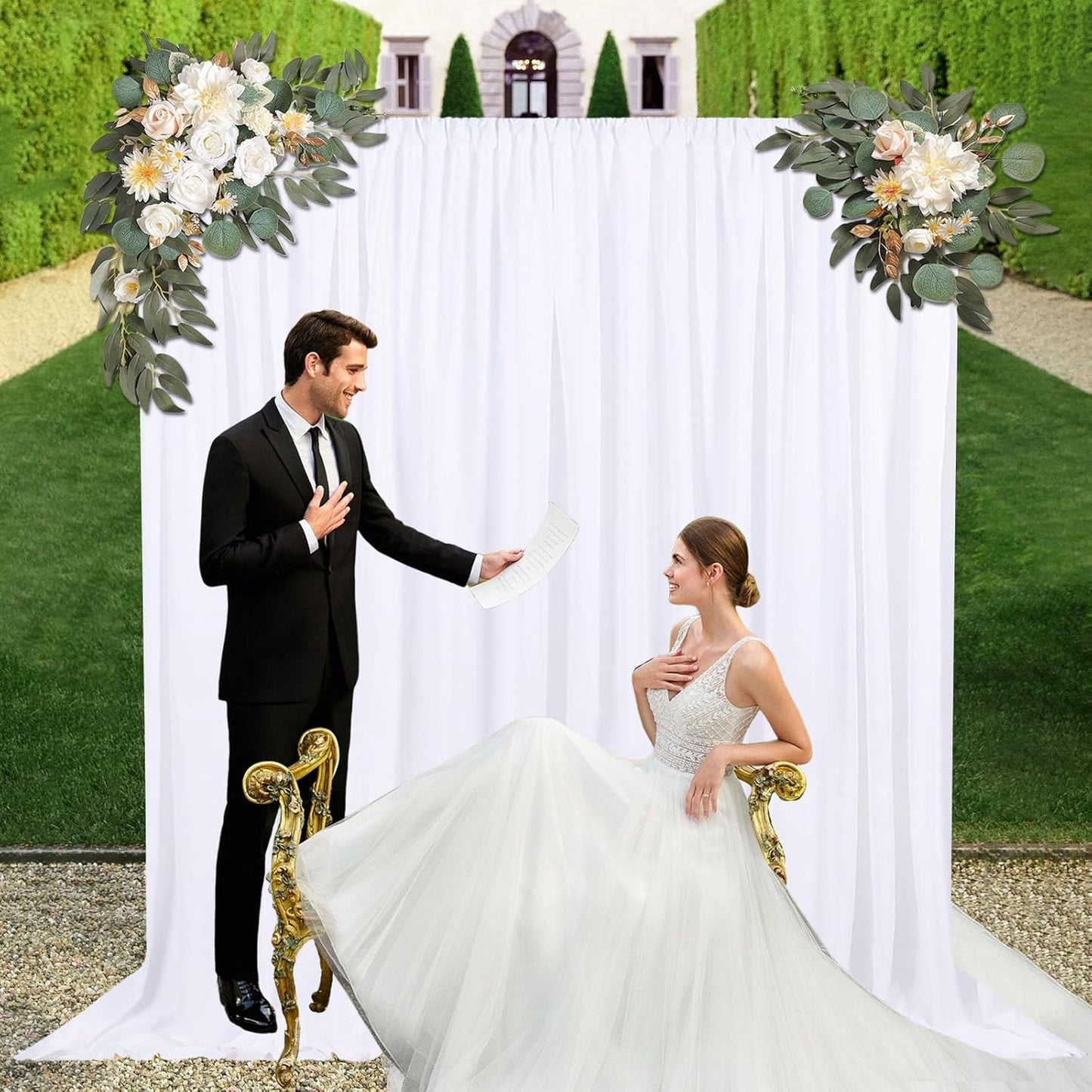 10ft x 10ft White Backdrop Curtains for Parties, Fabric Satin Background Curtain with Rod Pockets for Weddings, Birthday, Baby Shower, Photography, Graduation Party Backdrop Drapes, 2 Panels