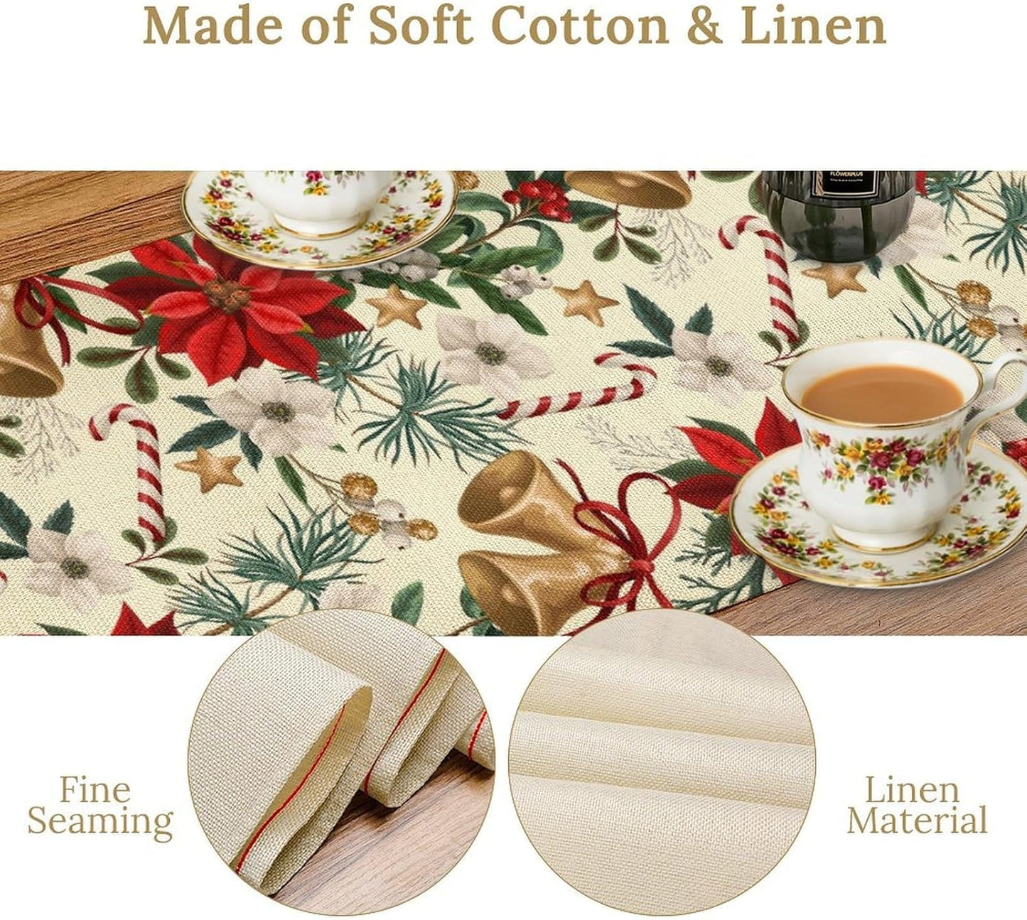 Christmas Table Runner, Seasonal Winter Xmas Holiday Kitchen Dining Table Decoration for Home Party Decor 13x70 Inch