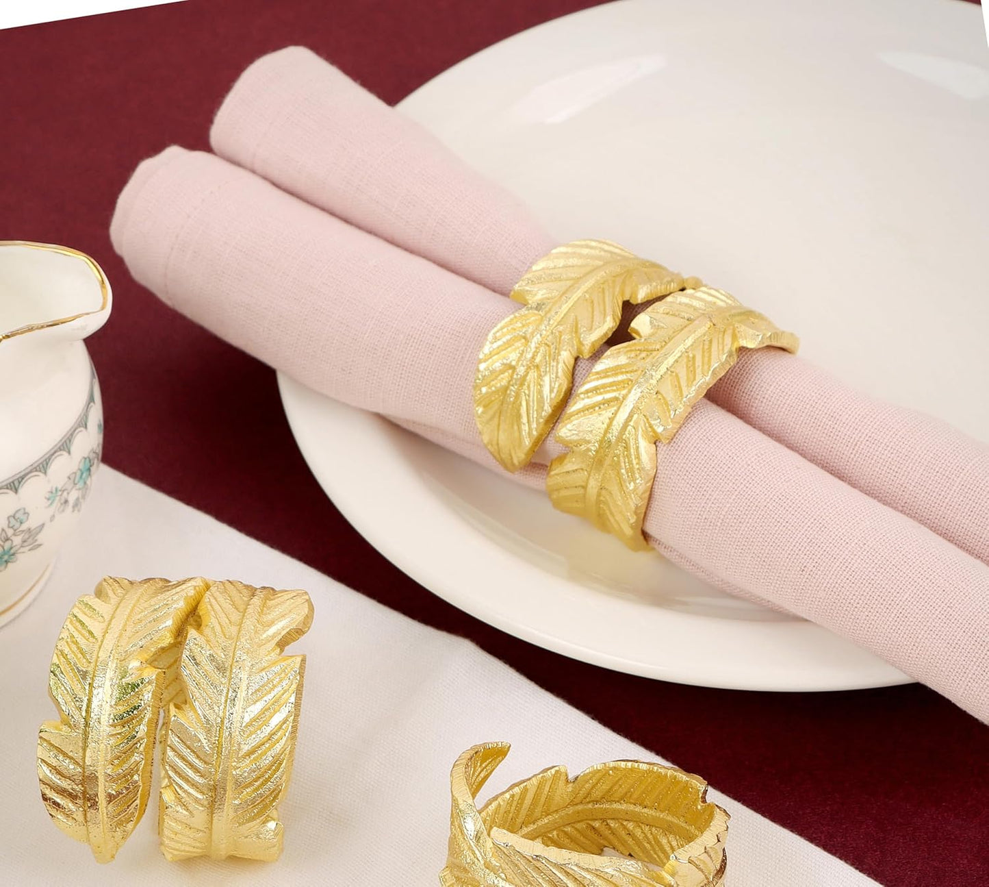 Gold Napkin Rings, Napkin Ring Set of 12, Napkin Holders for Dining Table Settings Thanksgiving Metal Serviette Ring Rustic Table Décor for Weddings, Parties, and Everyday Use 1.5" Ring - CLEENTABLE