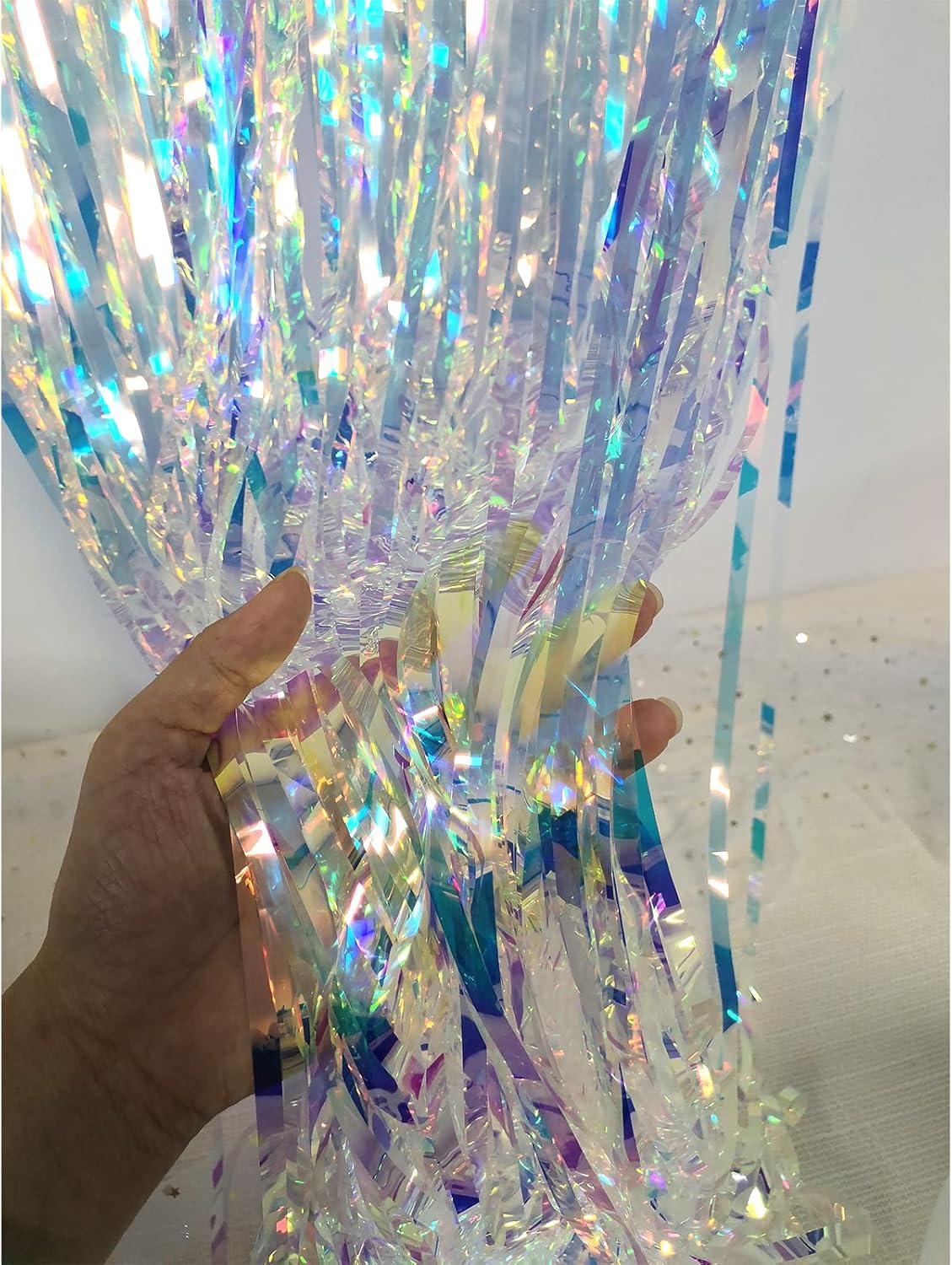 CHRORINE 2pcs 1m x 2.5m Rainbow Curtains Tinsel Foil Fringe Curtain Streamers Backdrop for Princess Unicorn Mermaid Pastel Rainbow Birthday Party Decorations Christmas Door Curtains Decorations