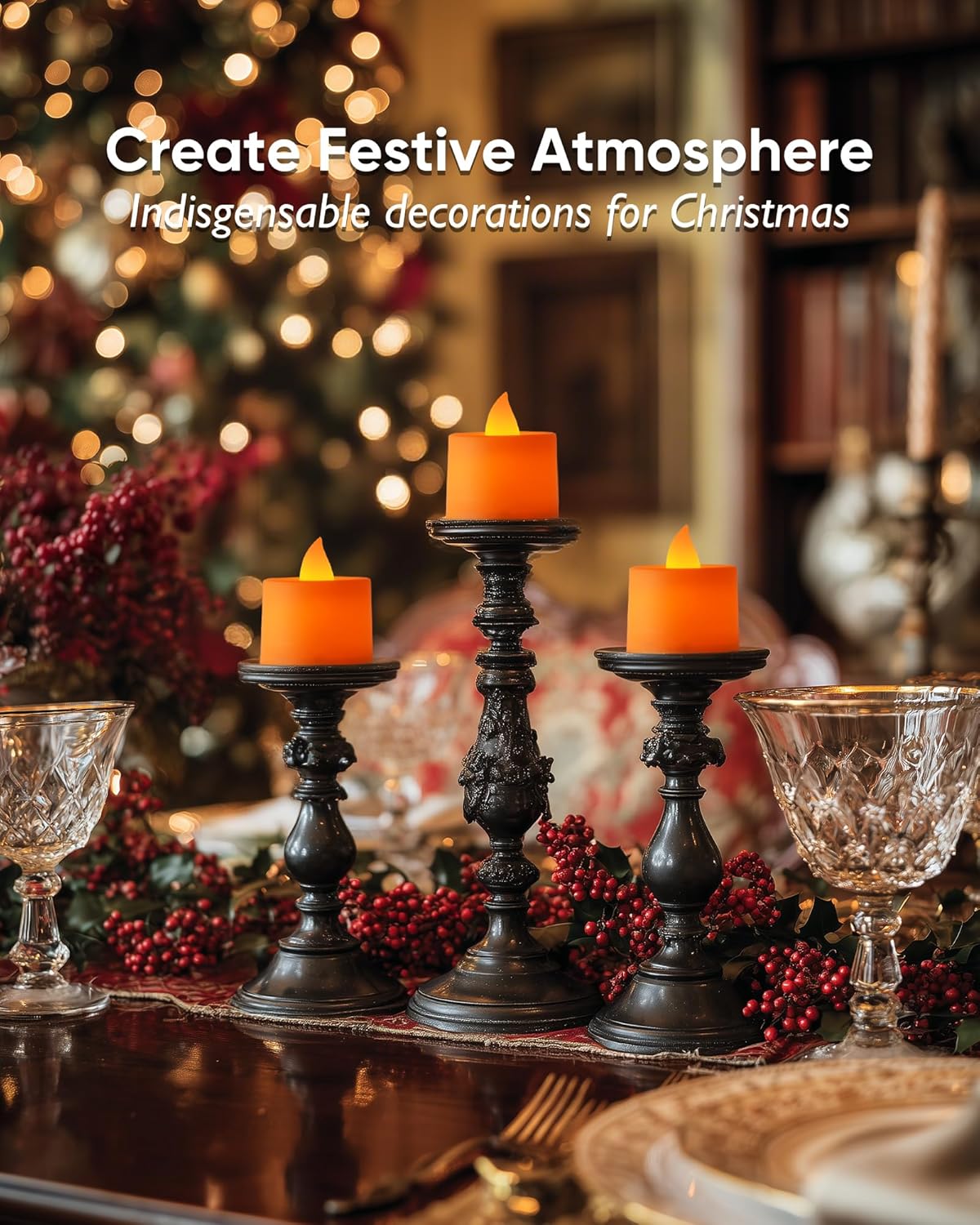 Amagic 24 Pack Halloween Orange LED Tea Lights, Flameless Votive Candles Battery Operated, Electric Fake Colored Tealights Candles for Party, Christmas, Thanksgiving, Table Centerpiece, Holiday Decor