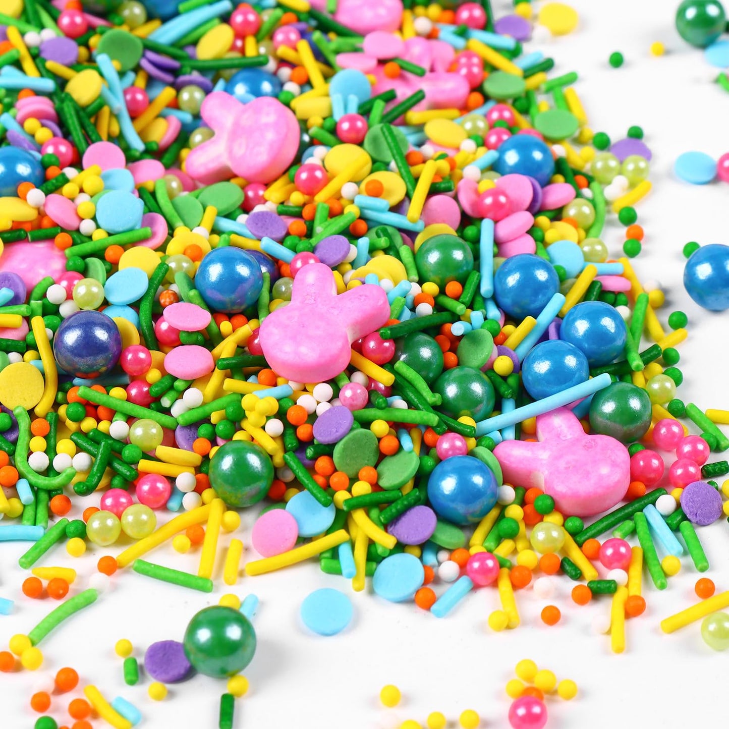 Edible Easter Sprinkles for Cake Decorating, Edible Pink Bunny, Round Sprinkles, Pearl, and Jimmy Spring for Easter Carrot Cupcakes, Cake, Chocolate, Macaron, Cookies(120g/4.23oz)