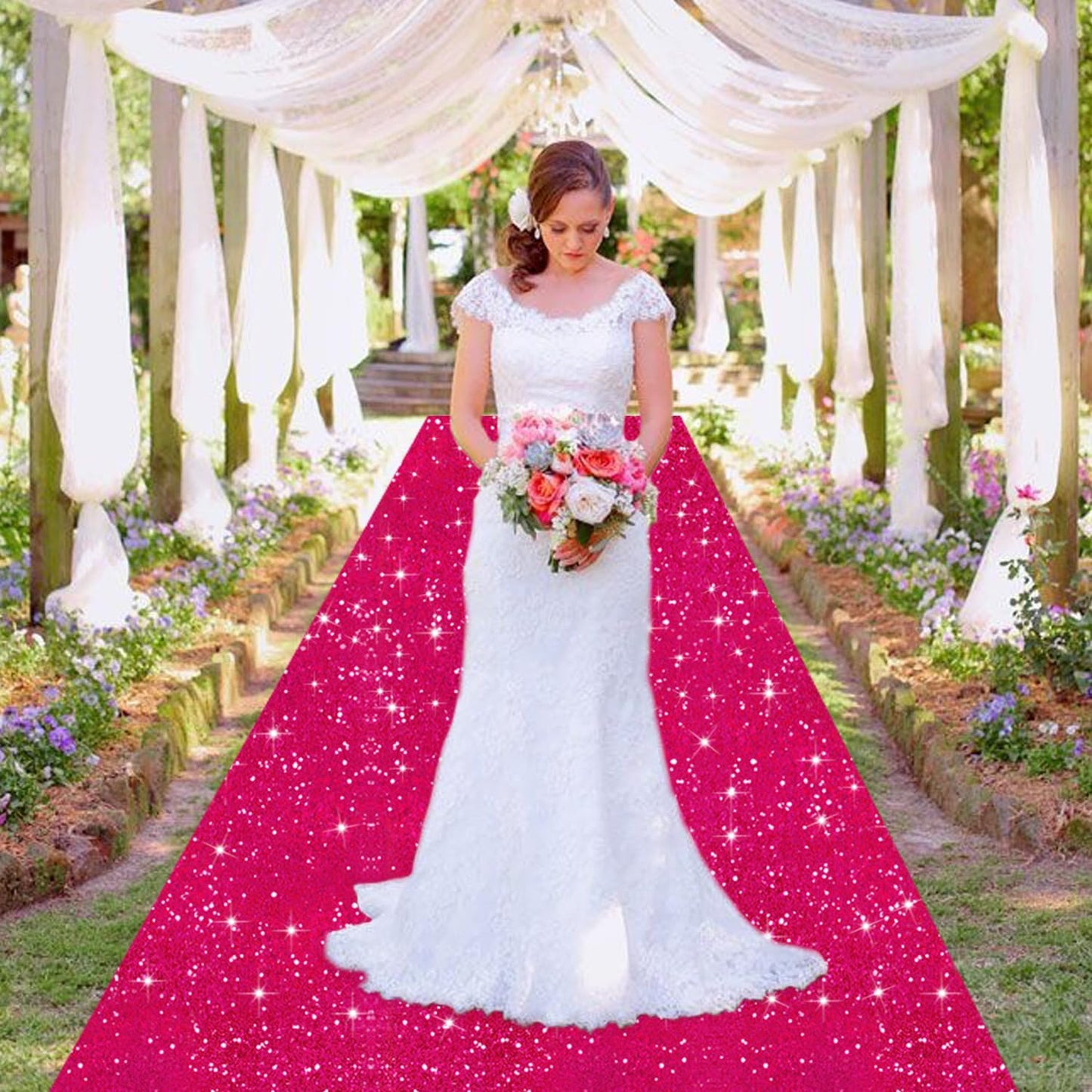 MODFUNS Sequin Aisle Runner Wedding Ceremony Hot Pink Aisle Runner Rug 4x25ft Glitter Carpet Runners Walkway Rug Bling Wedding Carpet Outdoor for Bridal Baby Shower Party Celebration
