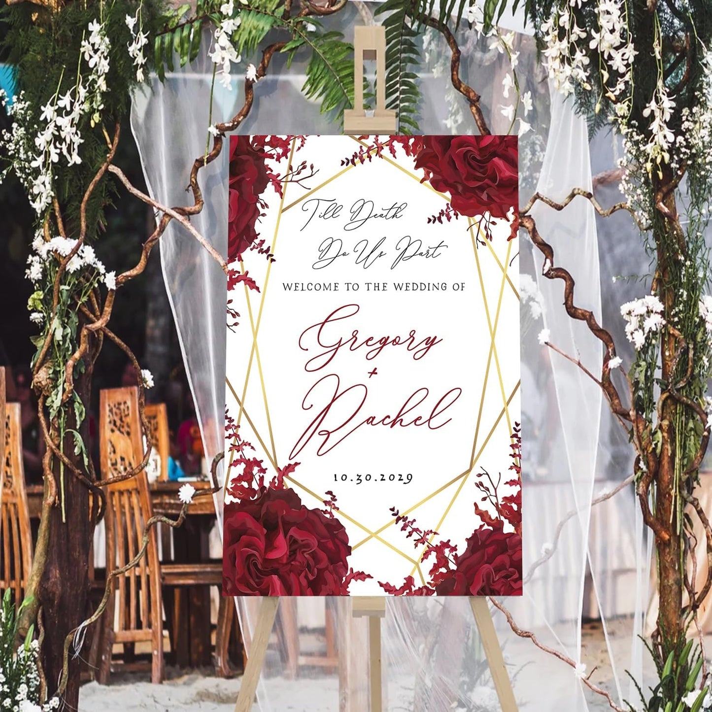 Halloween Til Death Do Us Part Gothic Welcome Board - Black Wedding Sign