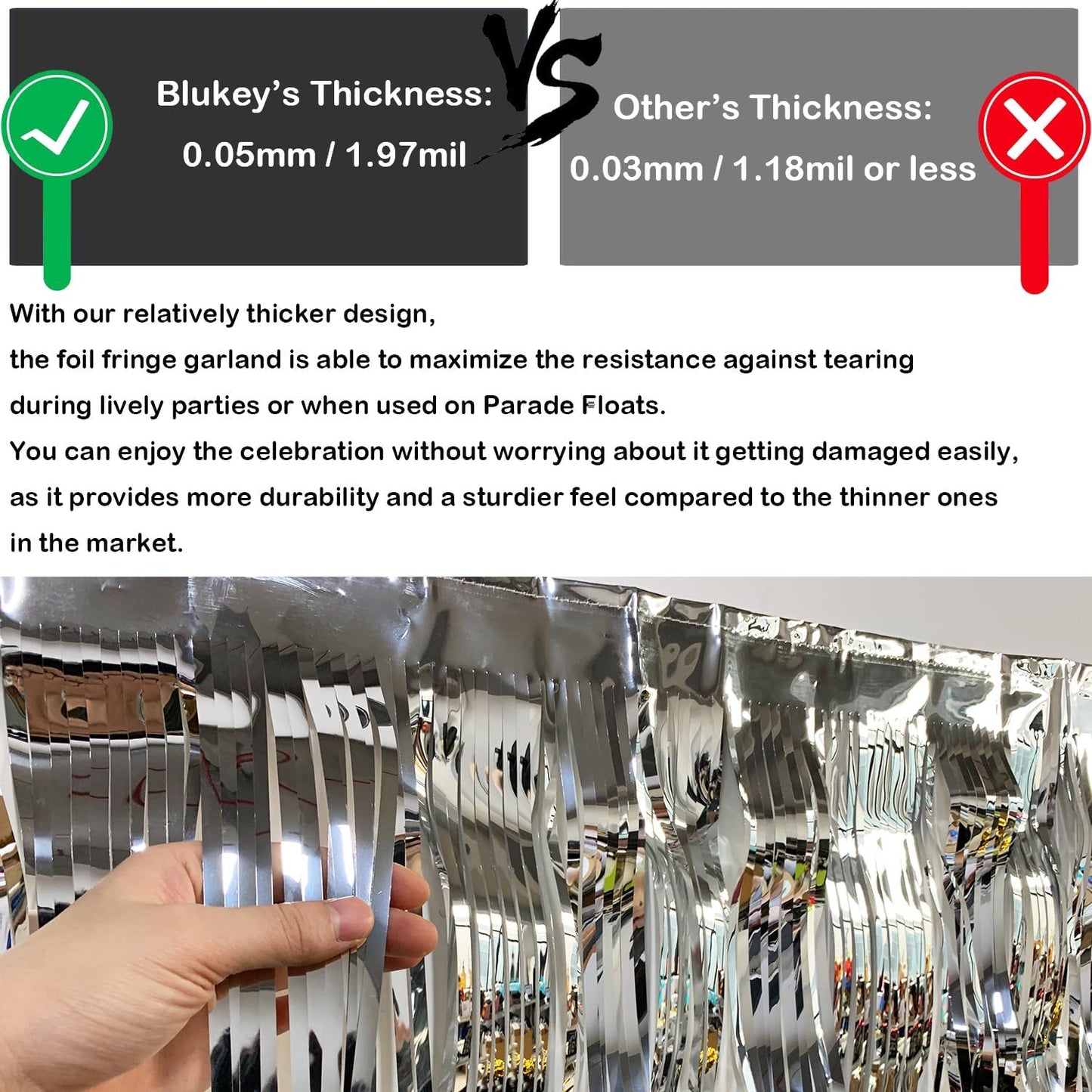 10 Feet Long Roll Foil Fringe Garland - Pack of 3 | Shiny Metallic Tassle Banner | Ideal for Parade Floats, Bridal Shower, Wedding, Birthday | Wall Hanging Fringe Garland Banner (Silver)