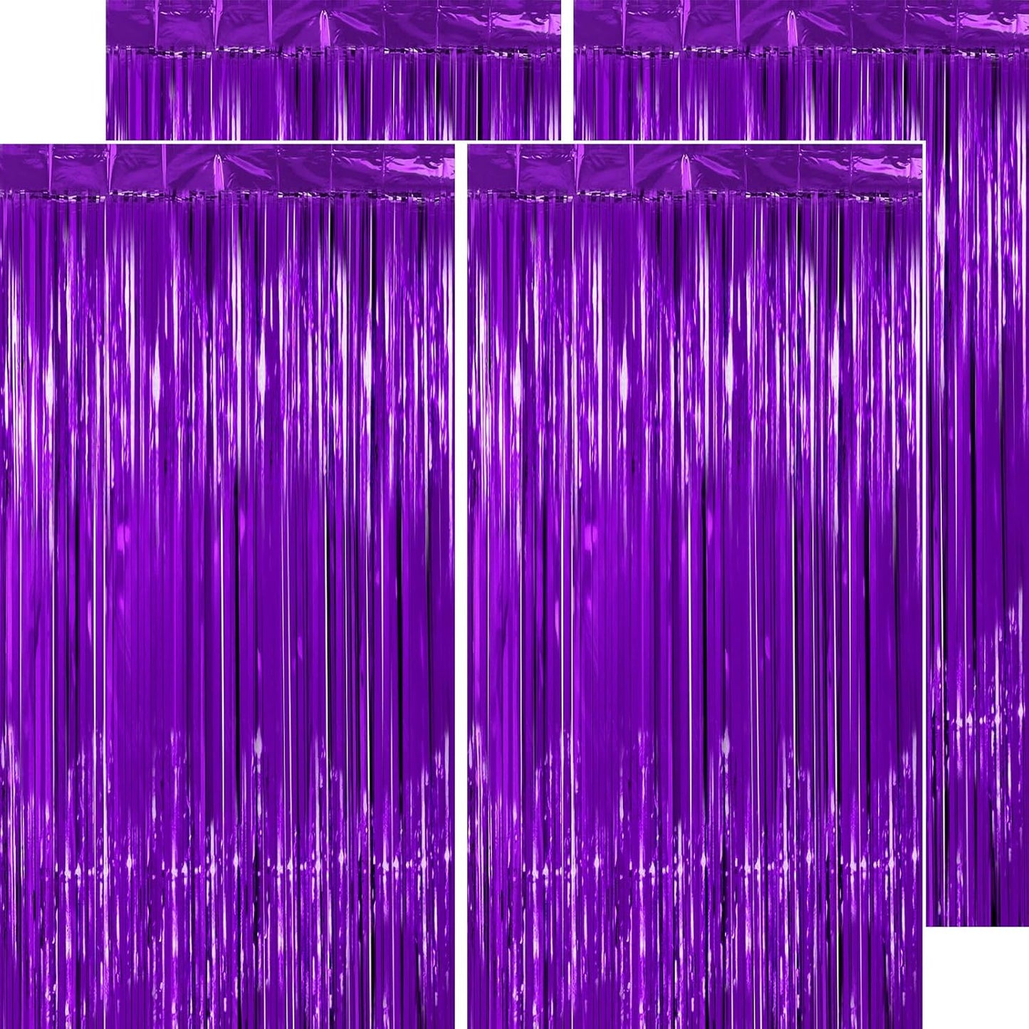 Purple Streamers Party Decorations - Thicken 4 Pack 3.2 x 8.2 FT - Purple Tinsel Foil Fringe Curtains, Photo Booth Props Backdrops for Birthday, Halloween, Graduation Party Decorations
