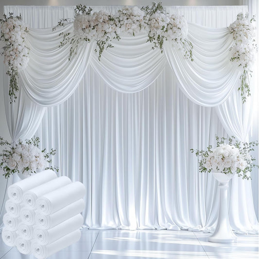 60ftx12ft Wrinkle Free White Backdrop Curtain, 12 Panels 12FT Height White Wedding Backdrop Drapes, Silky Polyester Back Drop Cloth for Birthday Photography Background Party Backdrop Draping