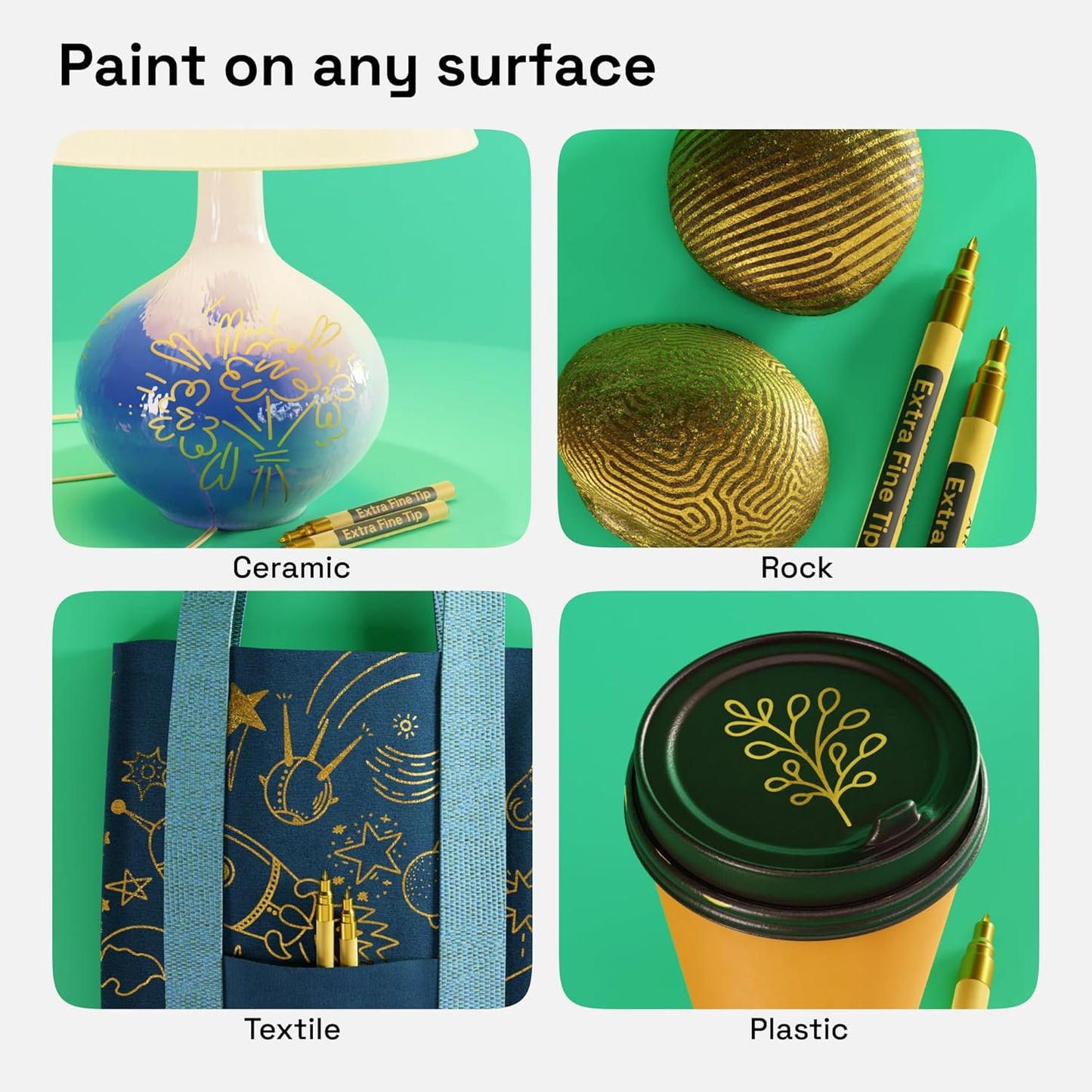 ARTISTRO 2 Gold Permanent Marker - Waterproof Markers for Tire, Fabric, Rocks, Glass, Ceramic, Wood, Paper - Oil Based Metallic Paint Pens - Extra-Fine Tip 0.7mm