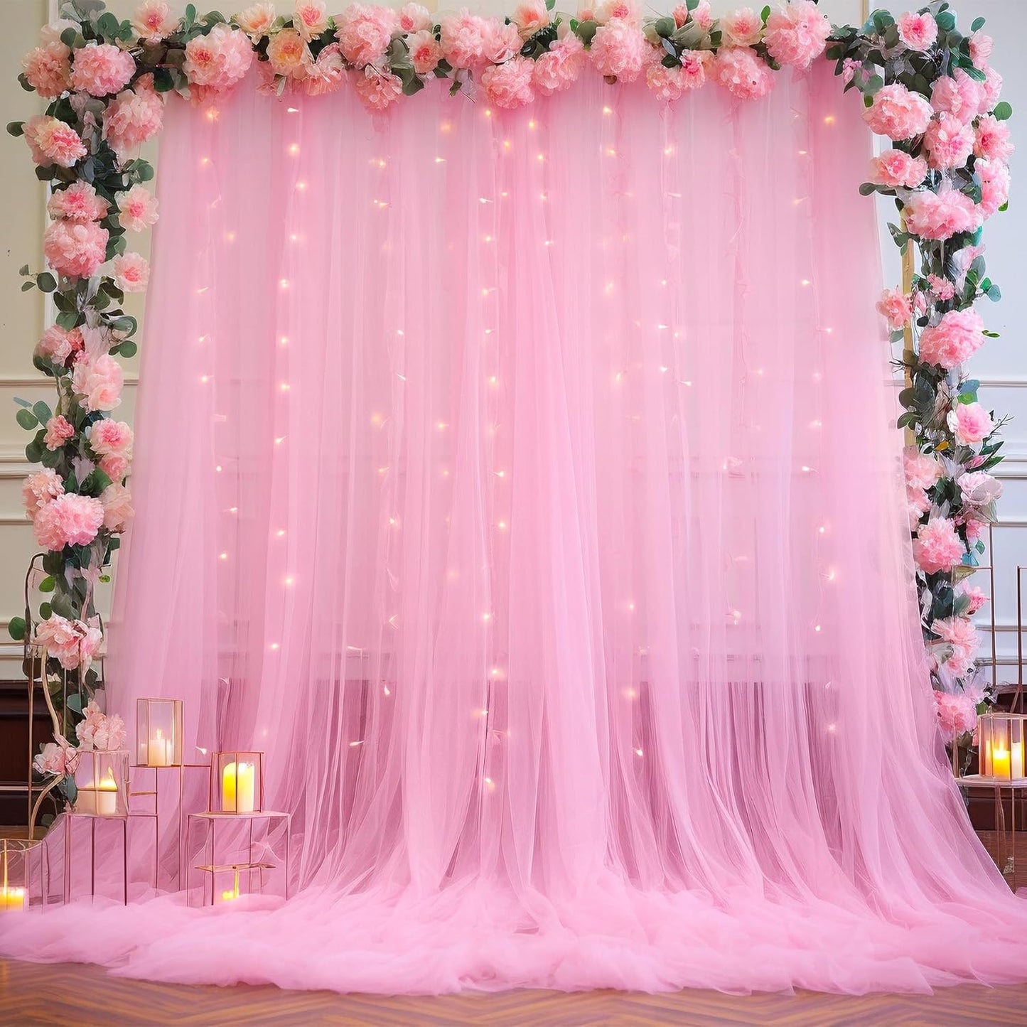 Pink Sheer Backdrop Curtains for Girls Baby Shower Gender Reveal Birthday Party 10ft × 10ft Pink Tulle Backdrop Drapes Panels for Parties Photoshoot Background Decorations 2 Panels 5ft X 10 ft