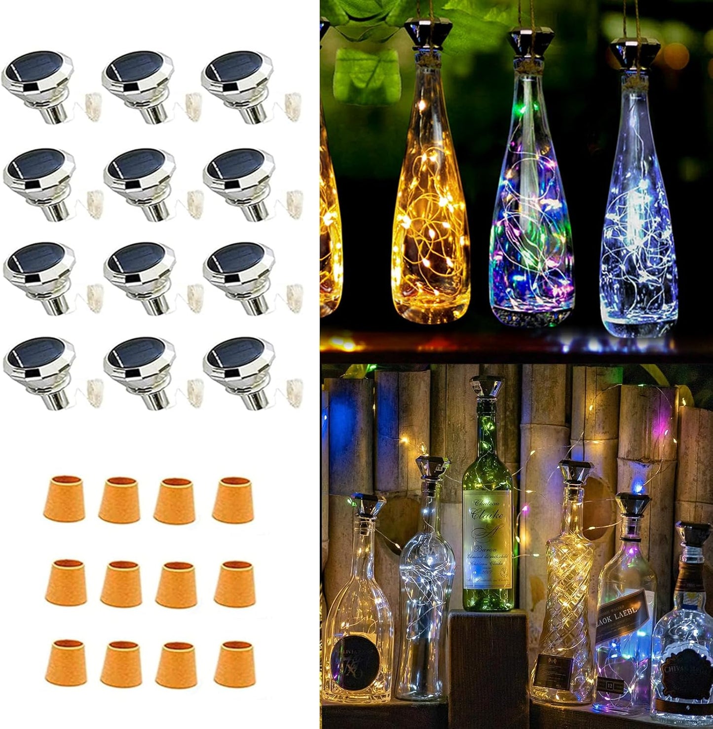 Upgraded 12 Pack Diamond Solar Wine Bottle Lights, 20 LEDs Waterproof Copper Light, Bottle Light Fairy Cork String Lights for Yard Patio Decor, DIY Birthday Gift for Mom Grandma Friend(3 Colors)