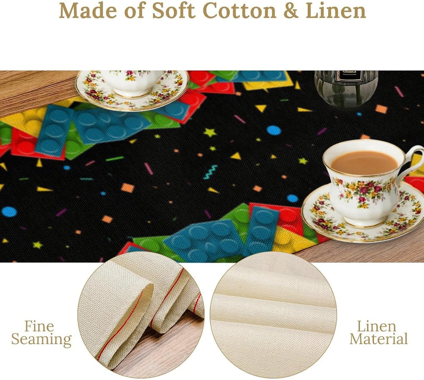 Building Blocks Colorful Blocks Table Runner for Kids Teens Bedroom Living Room Kitchen Birthday Party Decor - 13x36 Inch