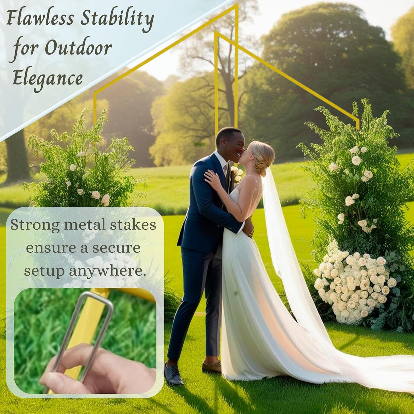 Wedding Arch Backdrop Stand for Parties Set of 2, 7FT/6.7FT Gold Wedding Arches for Ceremony - Reusable Metal Square Balloon Arch Frame for Birthday Party Bridal Baby Shower Graduation Decoration