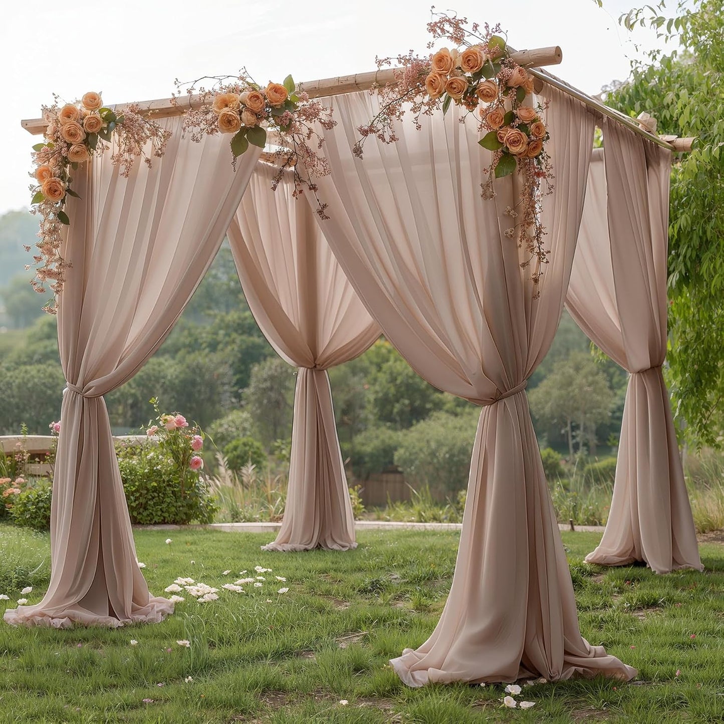 10ft x 10ft Taupe Backdrop Curtain Drapes, Wrinkle-Free Sheer Chiffon Fabric Photo Backdrop Panels for Wedding Arch Party Ceremony Stage Photo Backgrounds