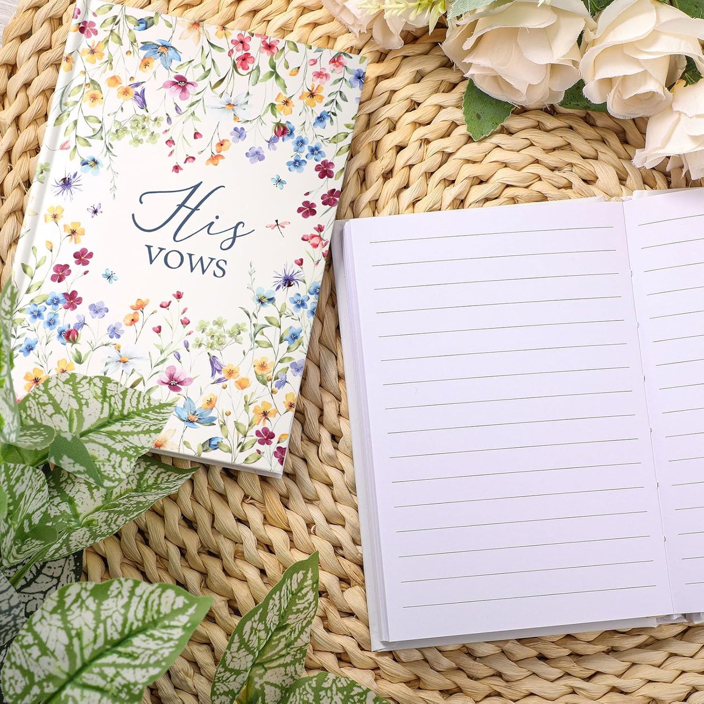 Set of 2 Vow Books His and Hers, Wedding Vow Books (6.06x4.17) Wedding Keepsake Essentials Elegant Bridal Shower Ceremony Gift Elopement Essentials (Colorful,Wildflowers)